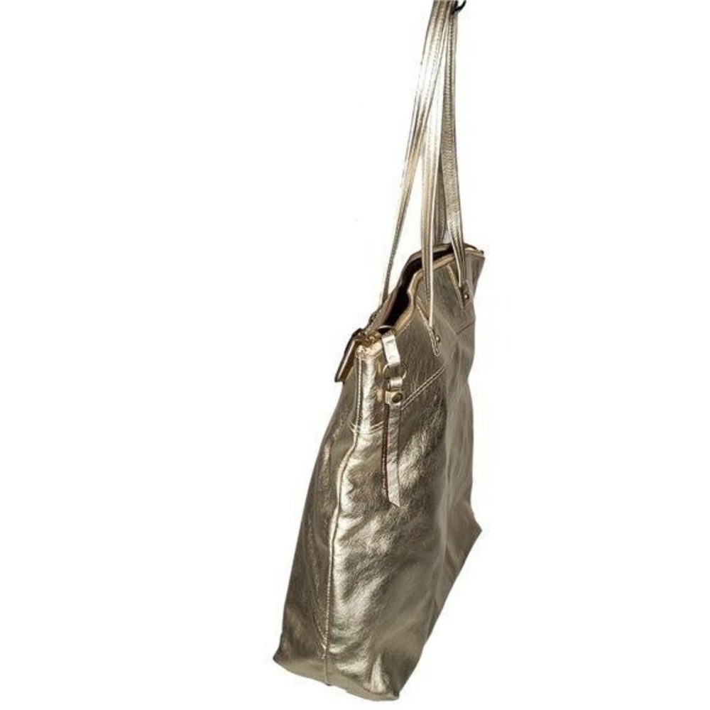AUTHENTIC COACH Platinum/Gold Crossgrain Leather City Zip Tote Handbag Shoulder - Picture 3 of 5